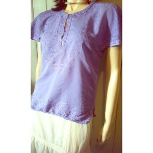VTG 70s Boho Embroidered Flutter Slv Peasant Top